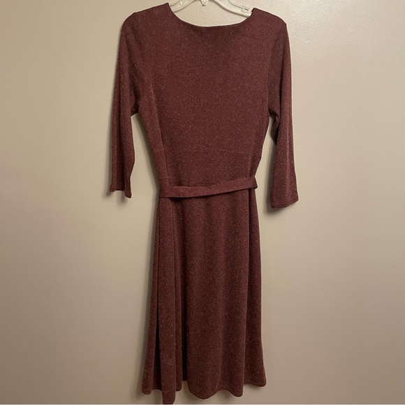 Isabella Bird Sweater Dress Burgundy wool angora hair tie waist size Large - Picture 5 of 11